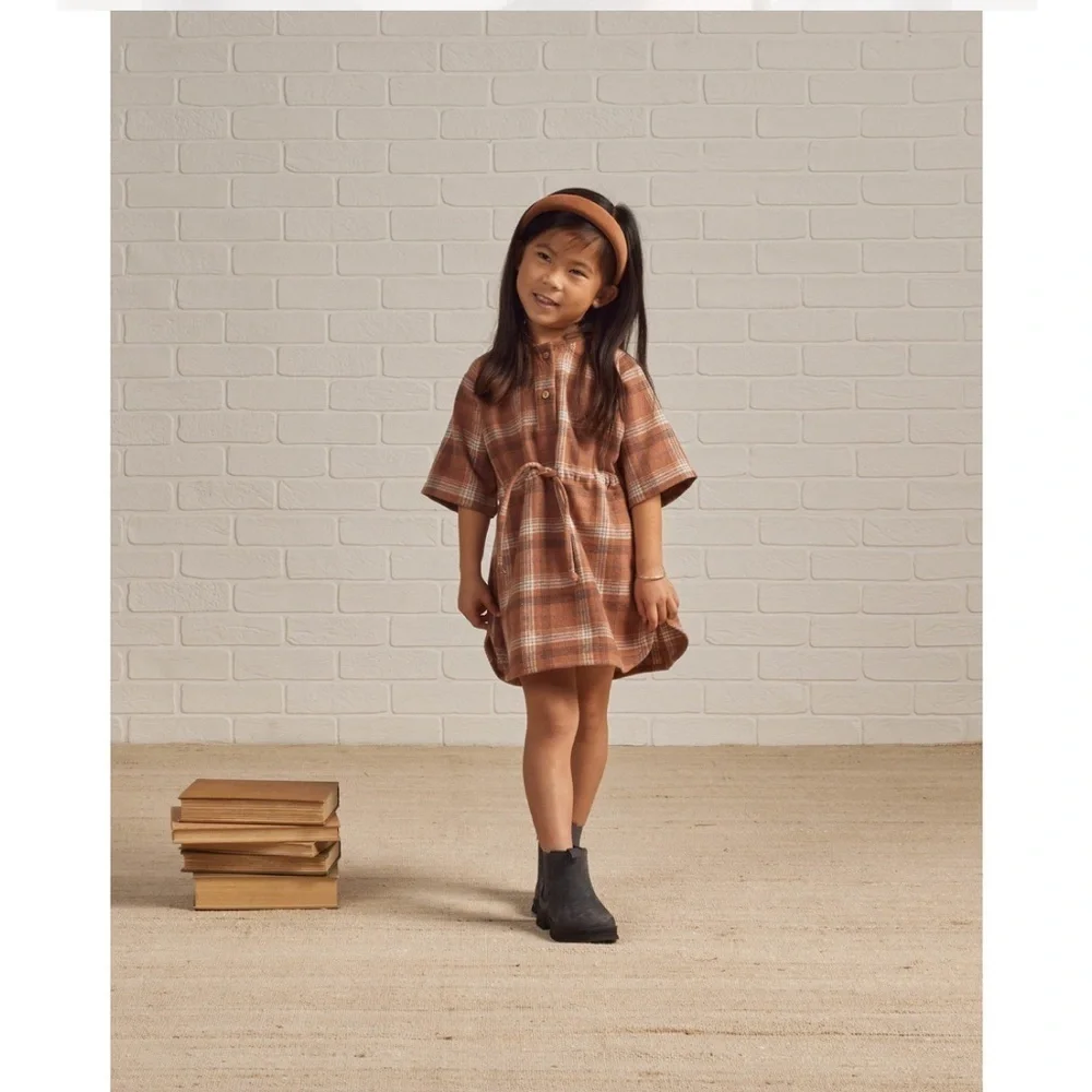 NWT RYLEE + CRU ELENI DRESS / BROWN PLAID 4-5